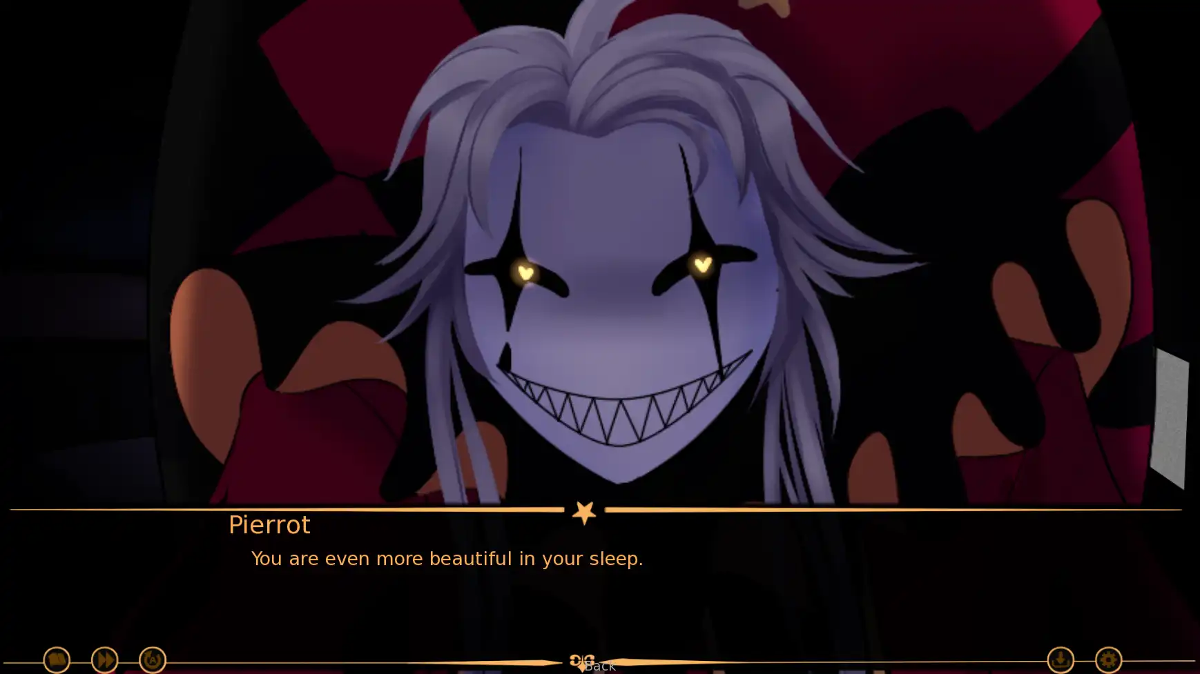 The Freak Circus scene with Pierrot smiling in the dark